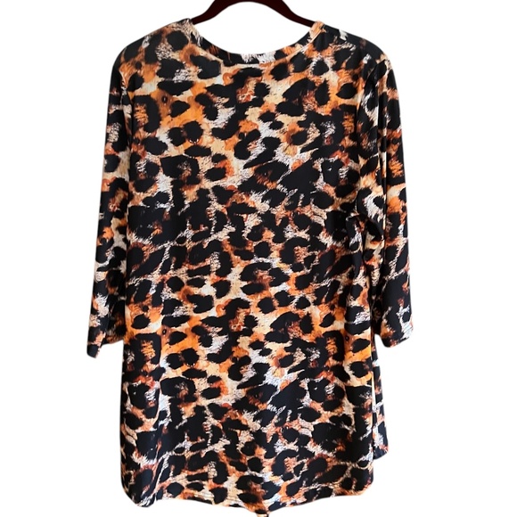 Animal Print Tunic Lily by Firmiana  Long Sleeves V-Neck Rust Orange Black - Picture 3 of 7